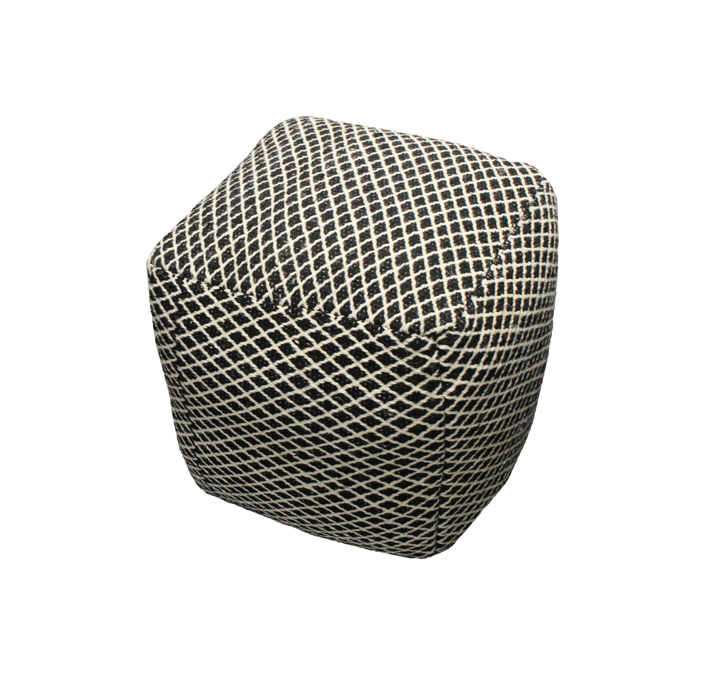 18" Black and Ivory Wool Cube Geometric Pouf Ottoman - Homeroots - Flyclothing LLC