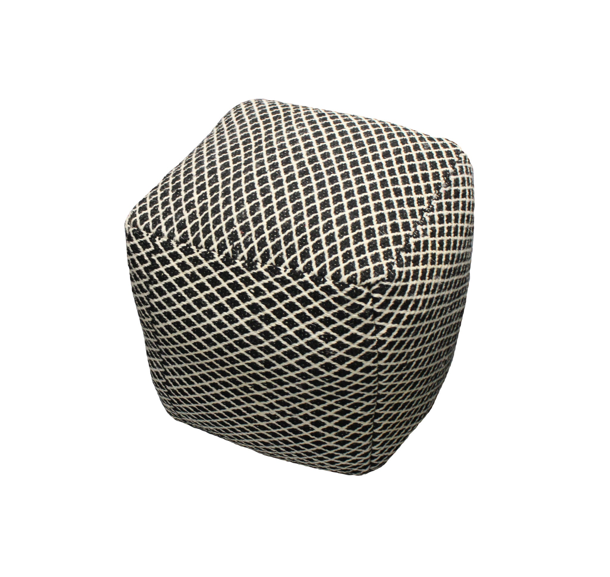 18" Black and Ivory Wool Cube Geometric Pouf Ottoman - Homeroots - Flyclothing LLC