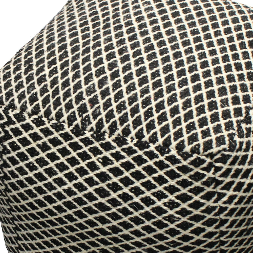 18" Black and Ivory Wool Cube Geometric Pouf Ottoman - Homeroots - Flyclothing LLC