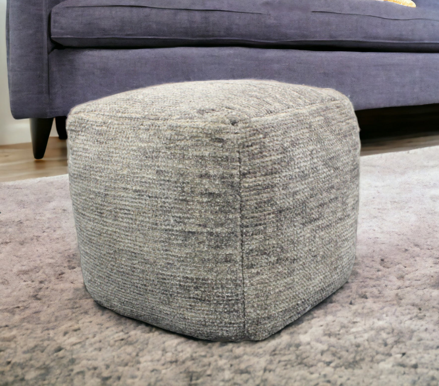 18" Gray Wool Cube Pouf Ottoman - Homeroots - Flyclothing LLC