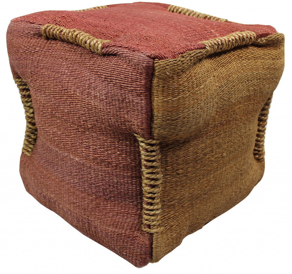 18" Pink and Orange Jute Cube Pouf Ottoman - Homeroots - Flyclothing LLC