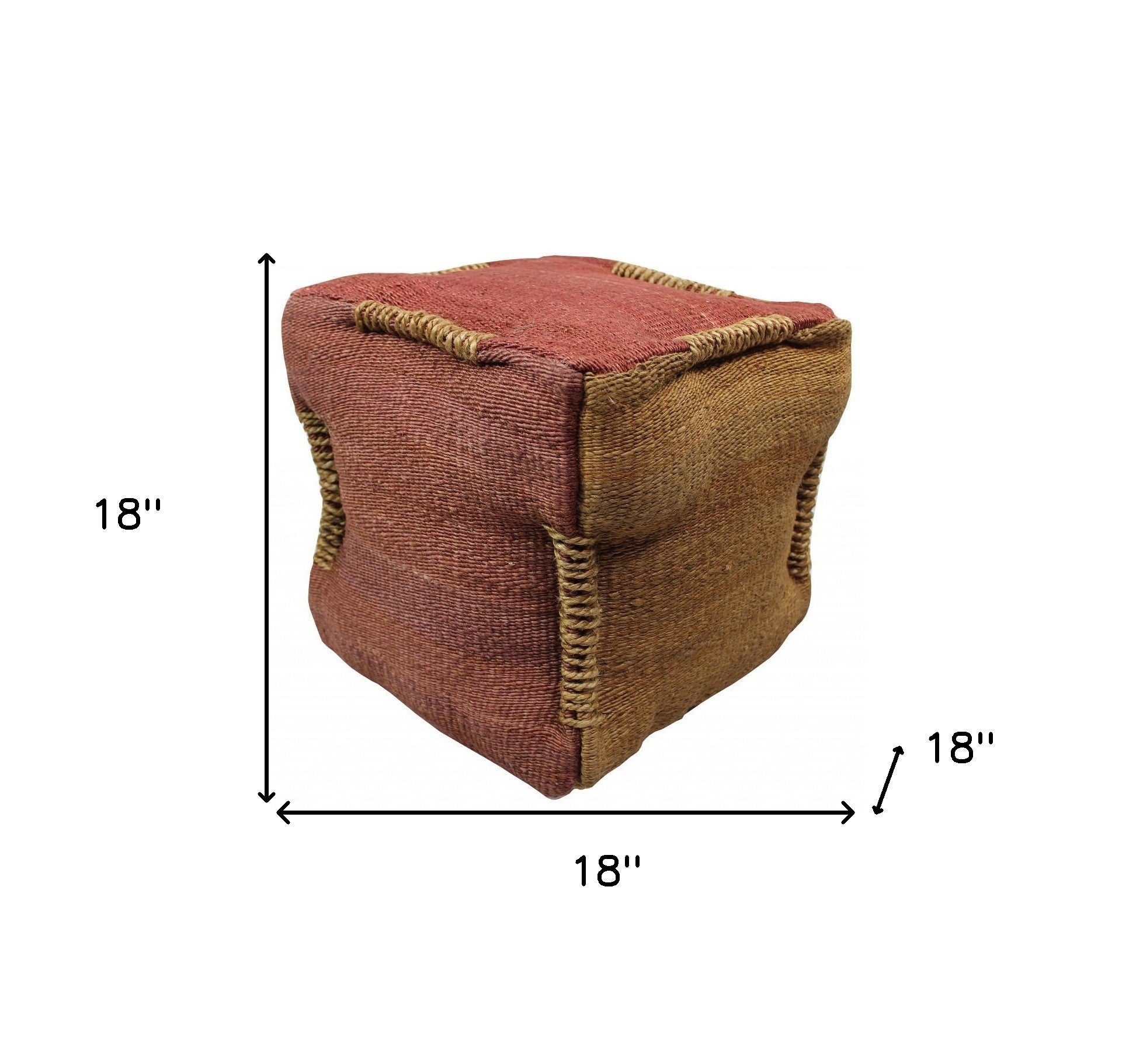 18" Pink and Orange Jute Cube Pouf Ottoman - Homeroots - Flyclothing LLC