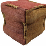 18" Pink and Orange Jute Cube Pouf Ottoman - Homeroots - Flyclothing LLC