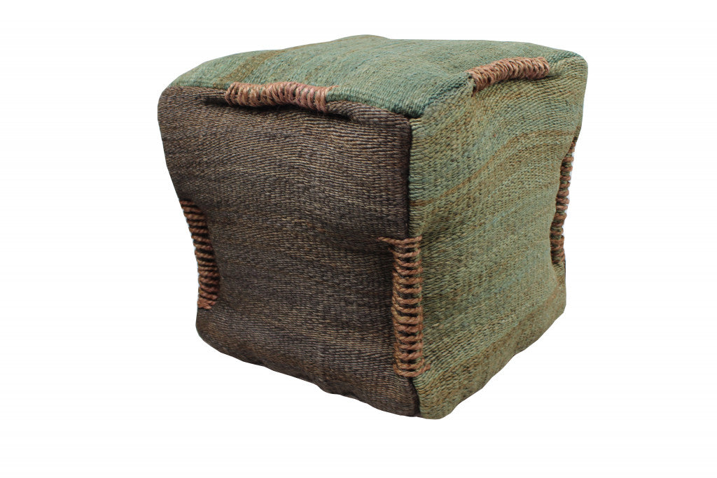 18" Green and Brown Jute Cube Pouf Ottoman - Homeroots - Flyclothing LLC