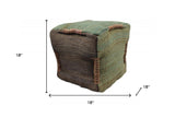 18" Green and Brown Jute Cube Pouf Ottoman - Homeroots