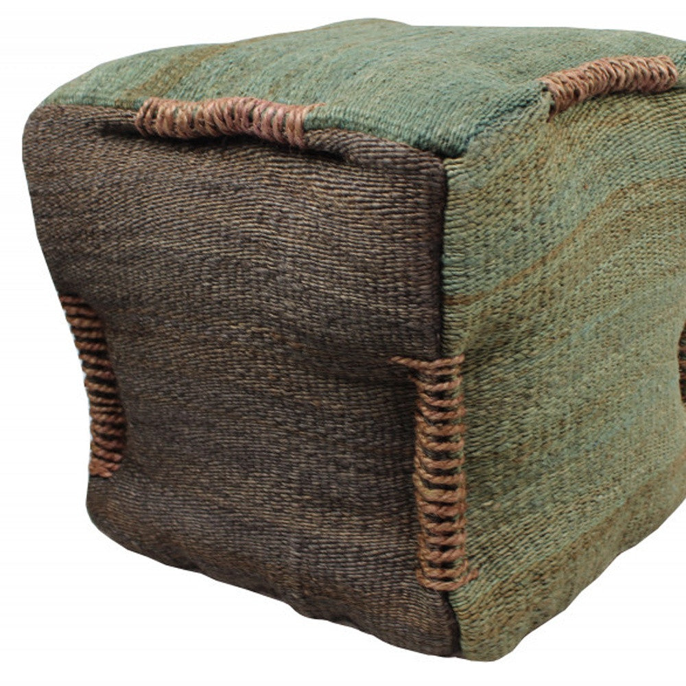 18" Green and Brown Jute Cube Pouf Ottoman - Homeroots - Flyclothing LLC
