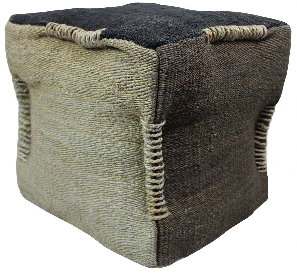 18" Black and Taupe Jute Cube Pouf Ottoman - Homeroots - Flyclothing LLC