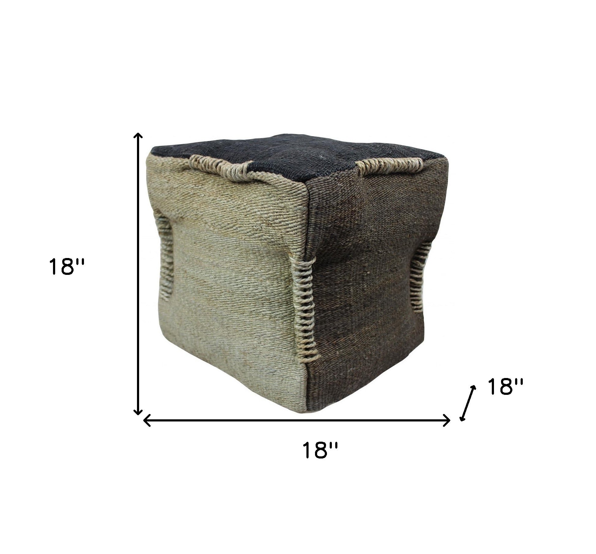 18" Black and Taupe Jute Cube Pouf Ottoman - Homeroots - Flyclothing LLC