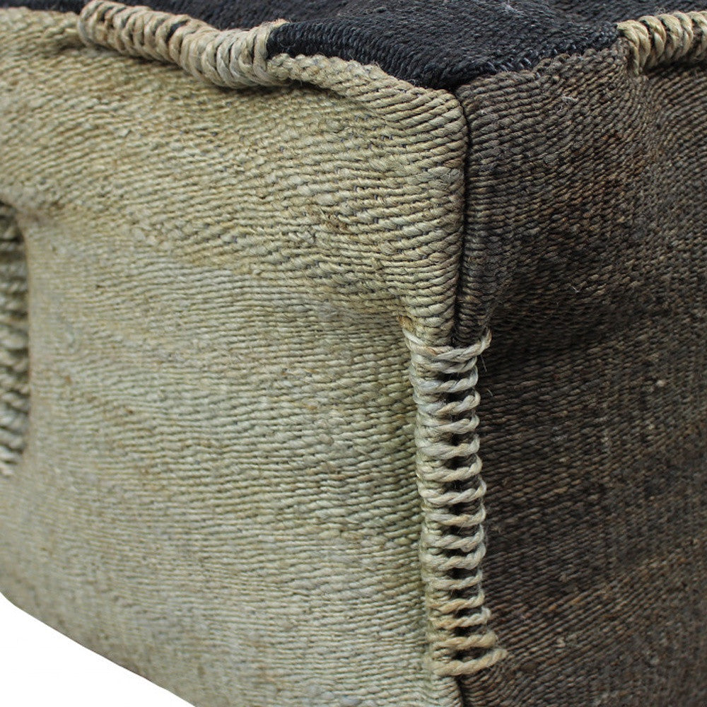 18" Black and Taupe Jute Cube Pouf Ottoman - Homeroots