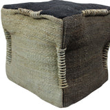 18" Black and Taupe Jute Cube Pouf Ottoman - Homeroots - Flyclothing LLC