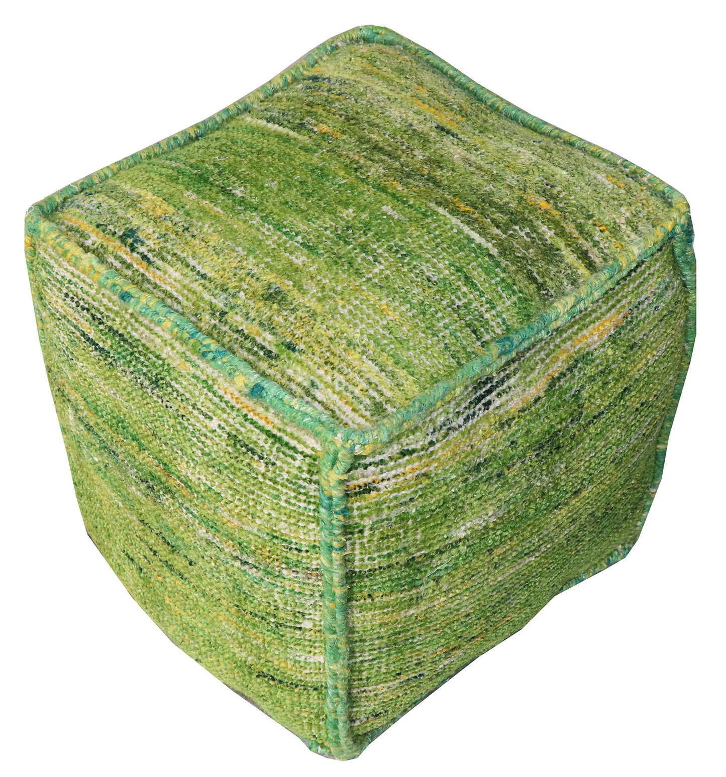 18" Green Recycled Silk and Cotton Blend Cube Pouf Ottoman - Homeroots - Flyclothing LLC