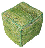 18" Green Recycled Silk and Cotton Blend Cube Pouf Ottoman - Homeroots - Flyclothing LLC
