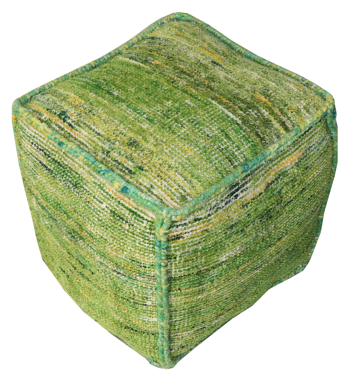18" Green Recycled Silk and Cotton Blend Cube Pouf Ottoman - Homeroots - Flyclothing LLC