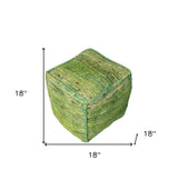 18" Green Recycled Silk and Cotton Blend Cube Pouf Ottoman - Homeroots - Flyclothing LLC