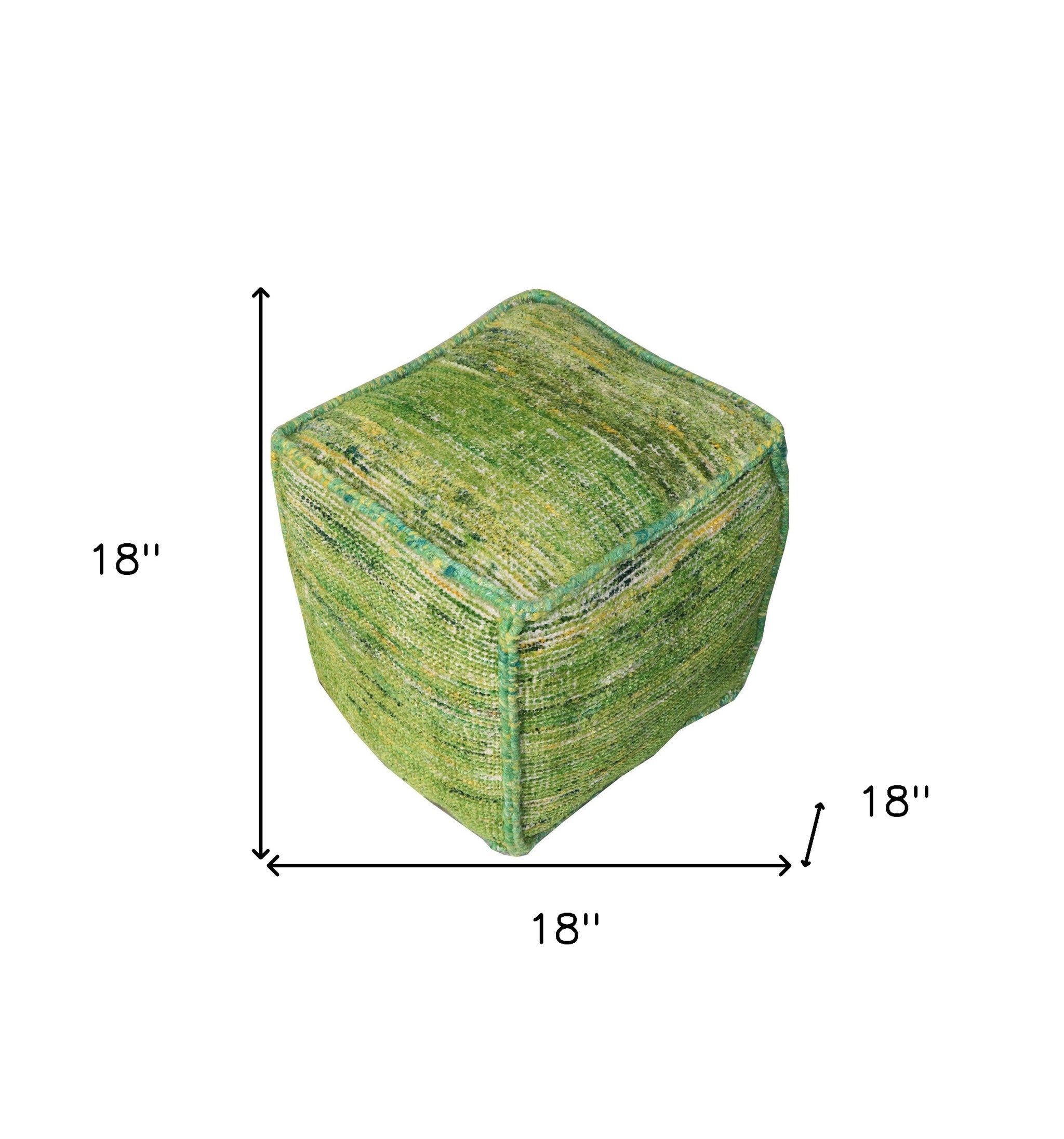 18" Green Recycled Silk and Cotton Blend Cube Pouf Ottoman - Homeroots - Flyclothing LLC