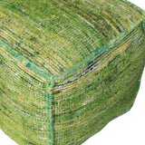 18" Green Recycled Silk and Cotton Blend Cube Pouf Ottoman - Homeroots - Flyclothing LLC
