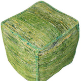 18" Green Recycled Silk and Cotton Blend Cube Pouf Ottoman - Homeroots - Flyclothing LLC