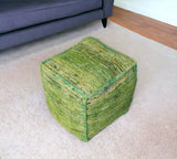 18" Green Recycled Silk and Cotton Blend Cube Pouf Ottoman - Homeroots - Flyclothing LLC