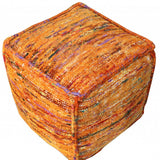 18" Orange Recycled Silk and Cotton Blend Cube Pouf Ottoman - Homeroots - Flyclothing LLC
