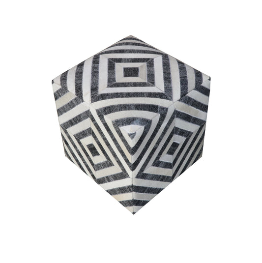 18" Dark Gray and Ivory Hair on Hide Cube Geometric Pouf Ottoman - Homeroots
