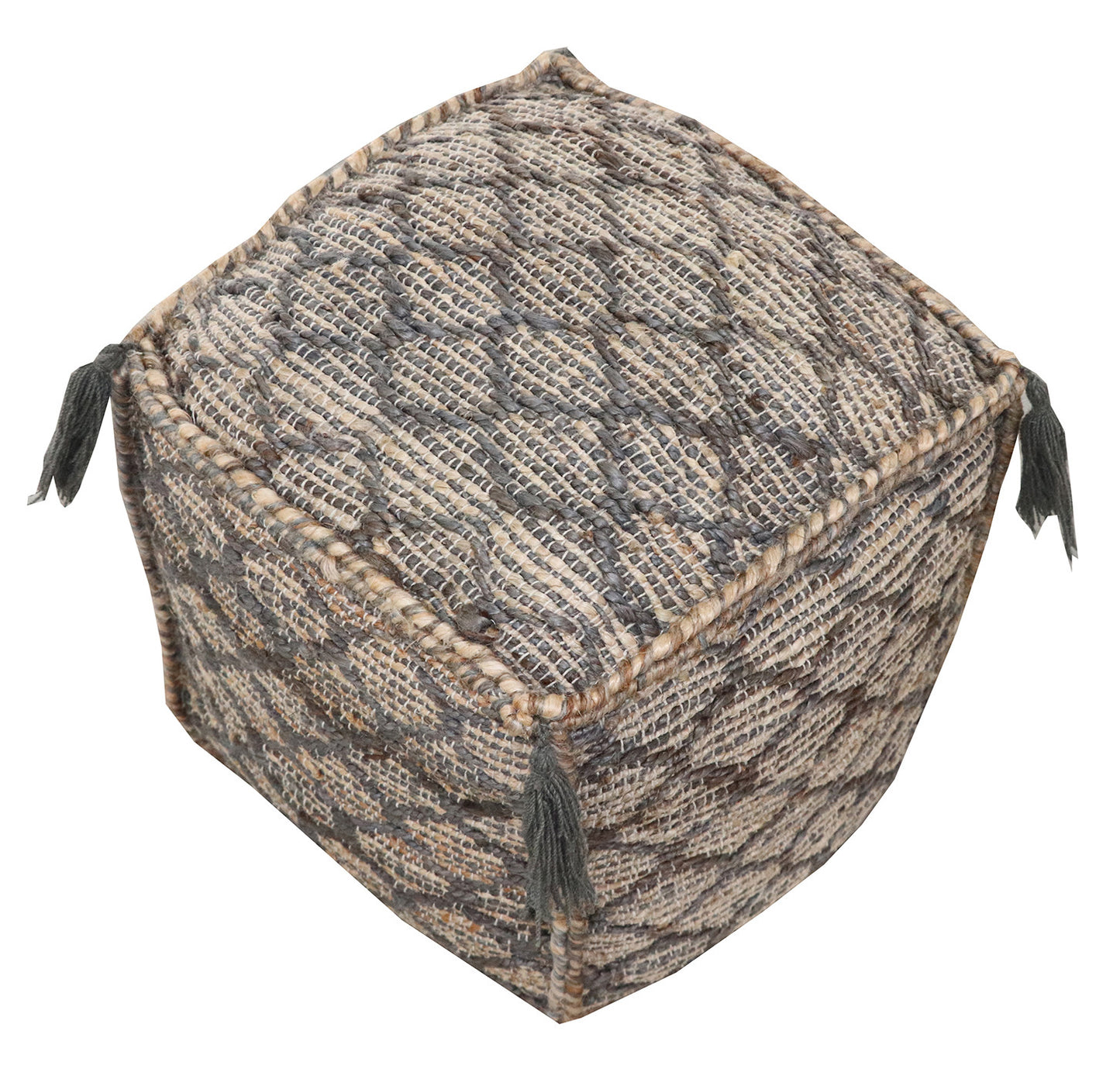 18" Natural Gray And Taupe Jute Cube Trellis Pouf Ottoman - Homeroots - Flyclothing LLC