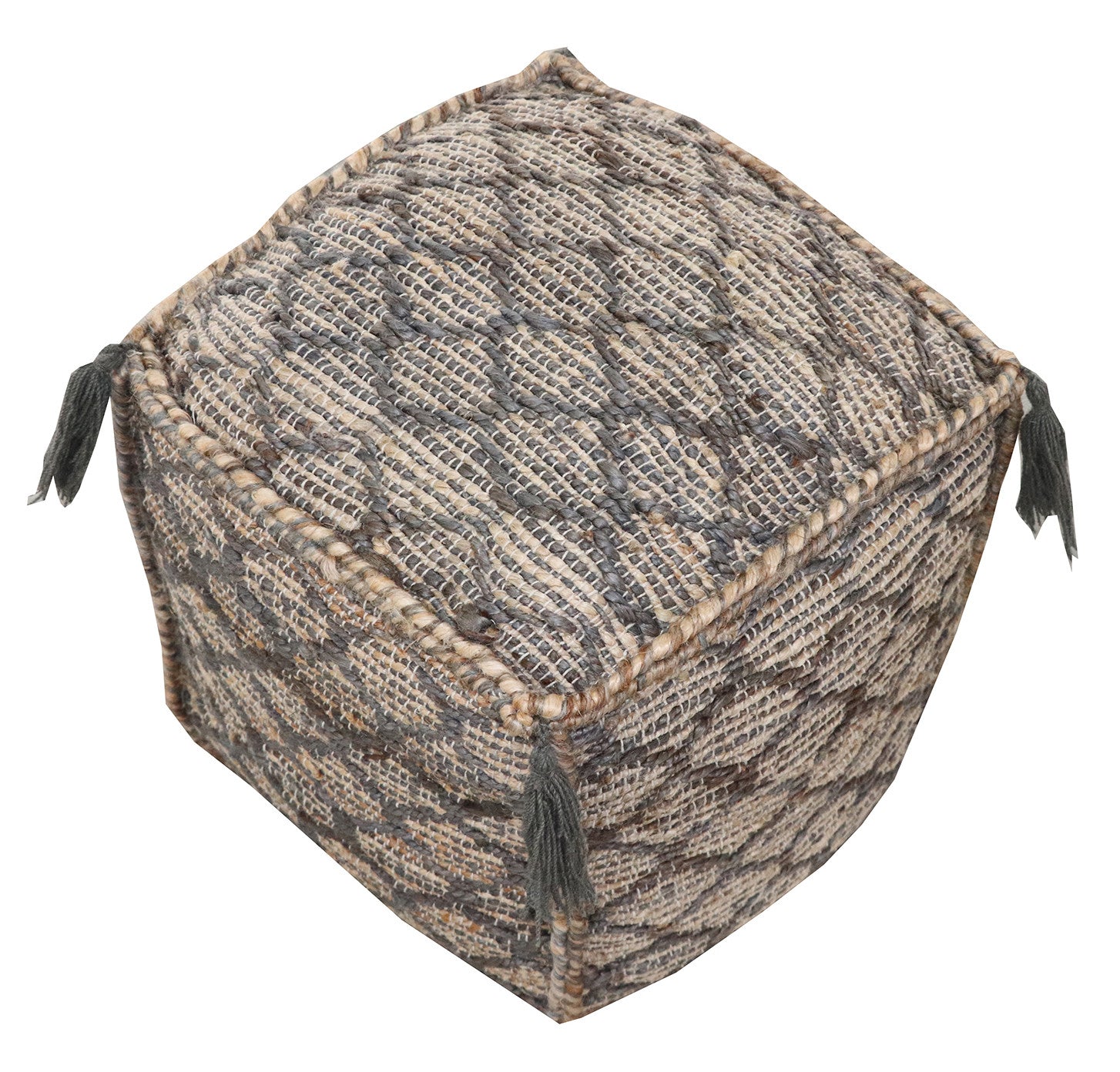 18" Natural Gray And Taupe Jute Cube Trellis Pouf Ottoman - Homeroots - Flyclothing LLC