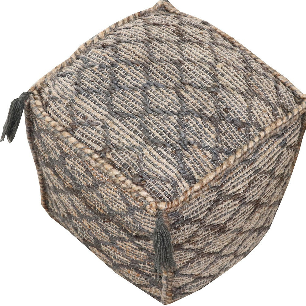 18" Natural Gray And Taupe Jute Cube Trellis Pouf Ottoman - Homeroots - Flyclothing LLC
