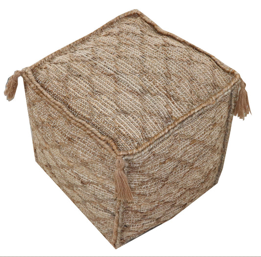 18" Brown Jute Cube Trellis Pouf Ottoman - Homeroots