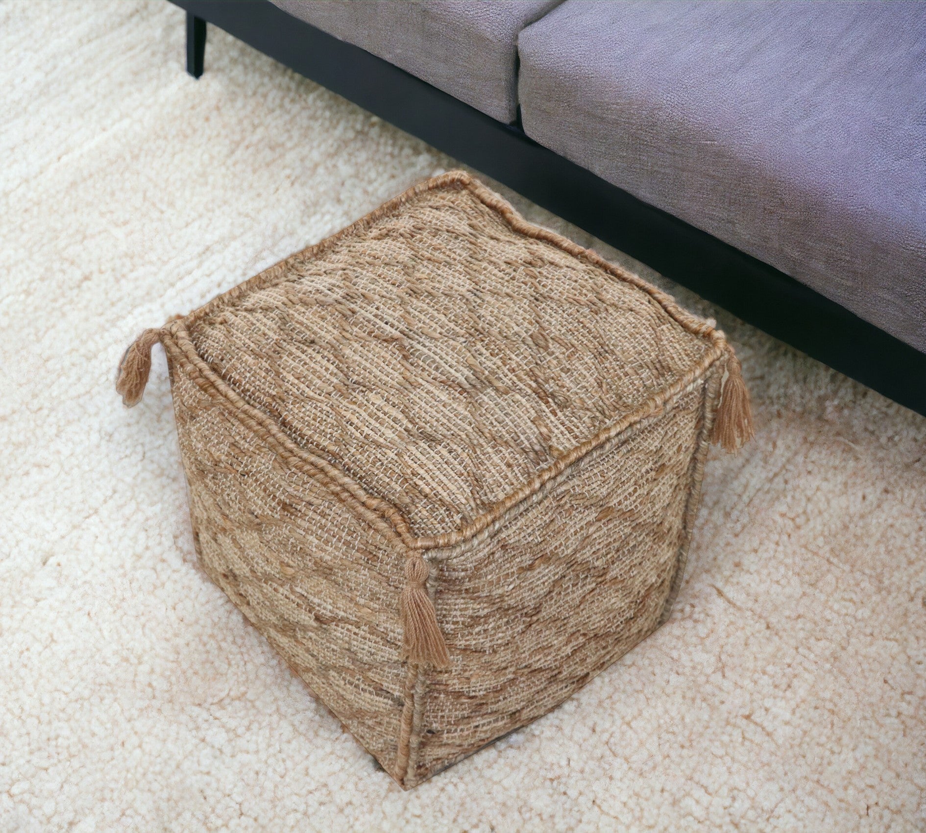 18" Brown Jute Cube Trellis Pouf Ottoman - Homeroots - Flyclothing LLC