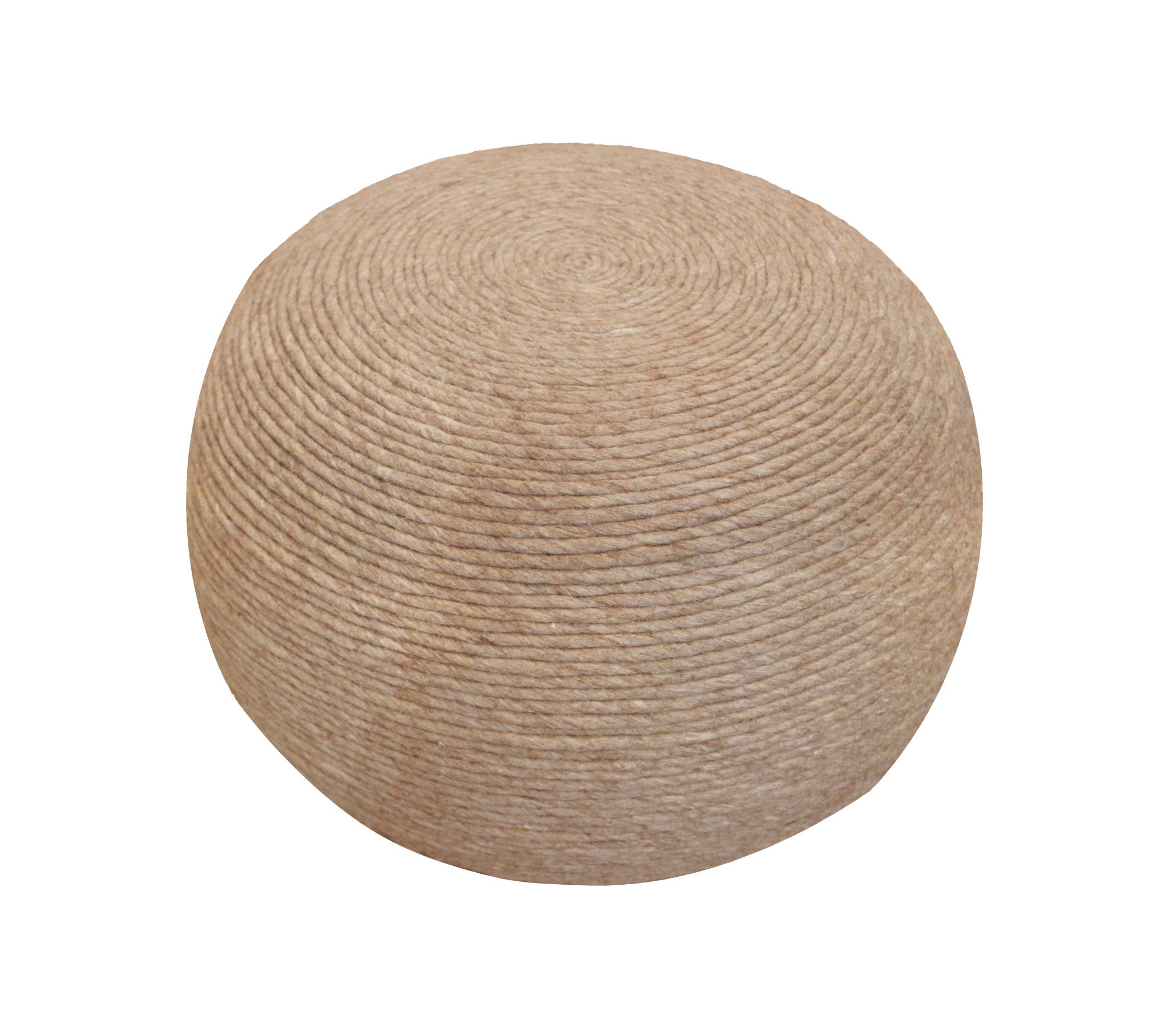 20" Beige Wool Round Ribbed Pouf Ottoman - Homeroots - Flyclothing LLC