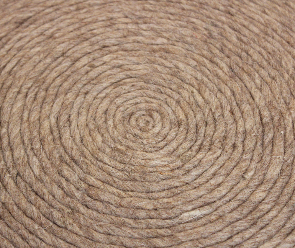 20" Beige Wool Round Ribbed Pouf Ottoman - Homeroots