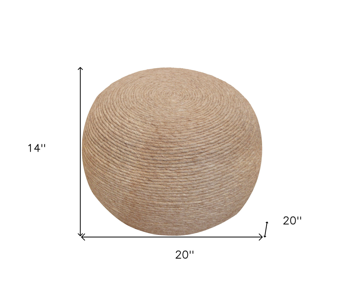 20" Beige Wool Round Ribbed Pouf Ottoman - Homeroots - Flyclothing LLC