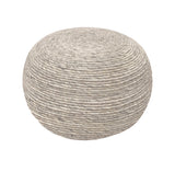 20" Gray Wool Round Ribbed Pouf Ottoman - Homeroots - Flyclothing LLC