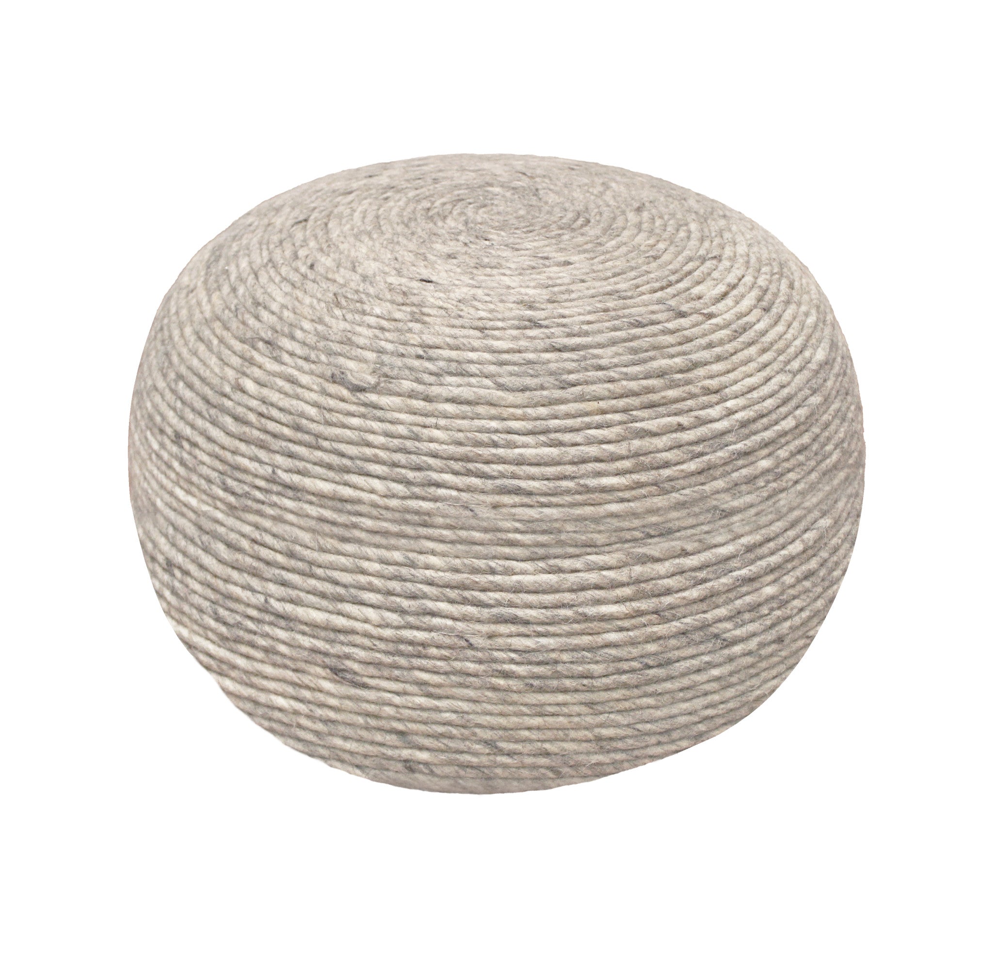 20" Gray Wool Round Ribbed Pouf Ottoman - Homeroots - Flyclothing LLC