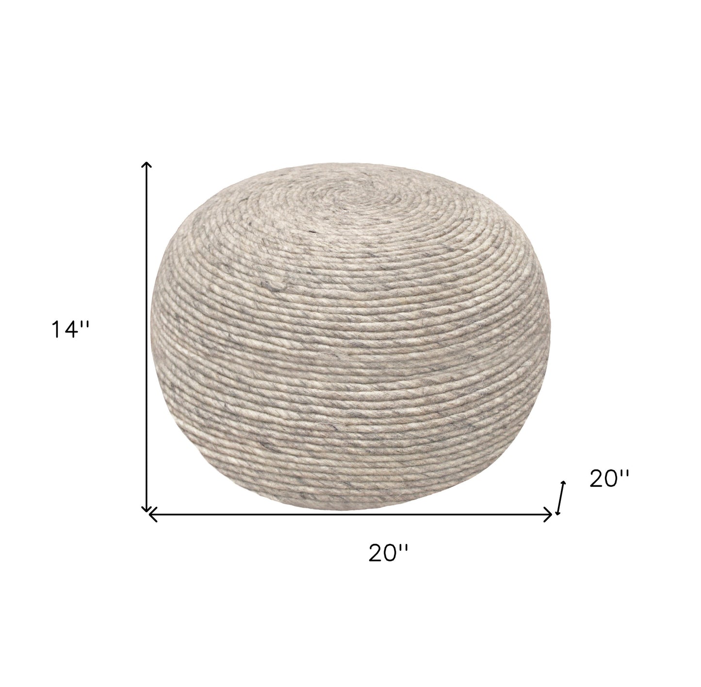 20" Gray Wool Round Ribbed Pouf Ottoman - Homeroots - Flyclothing LLC