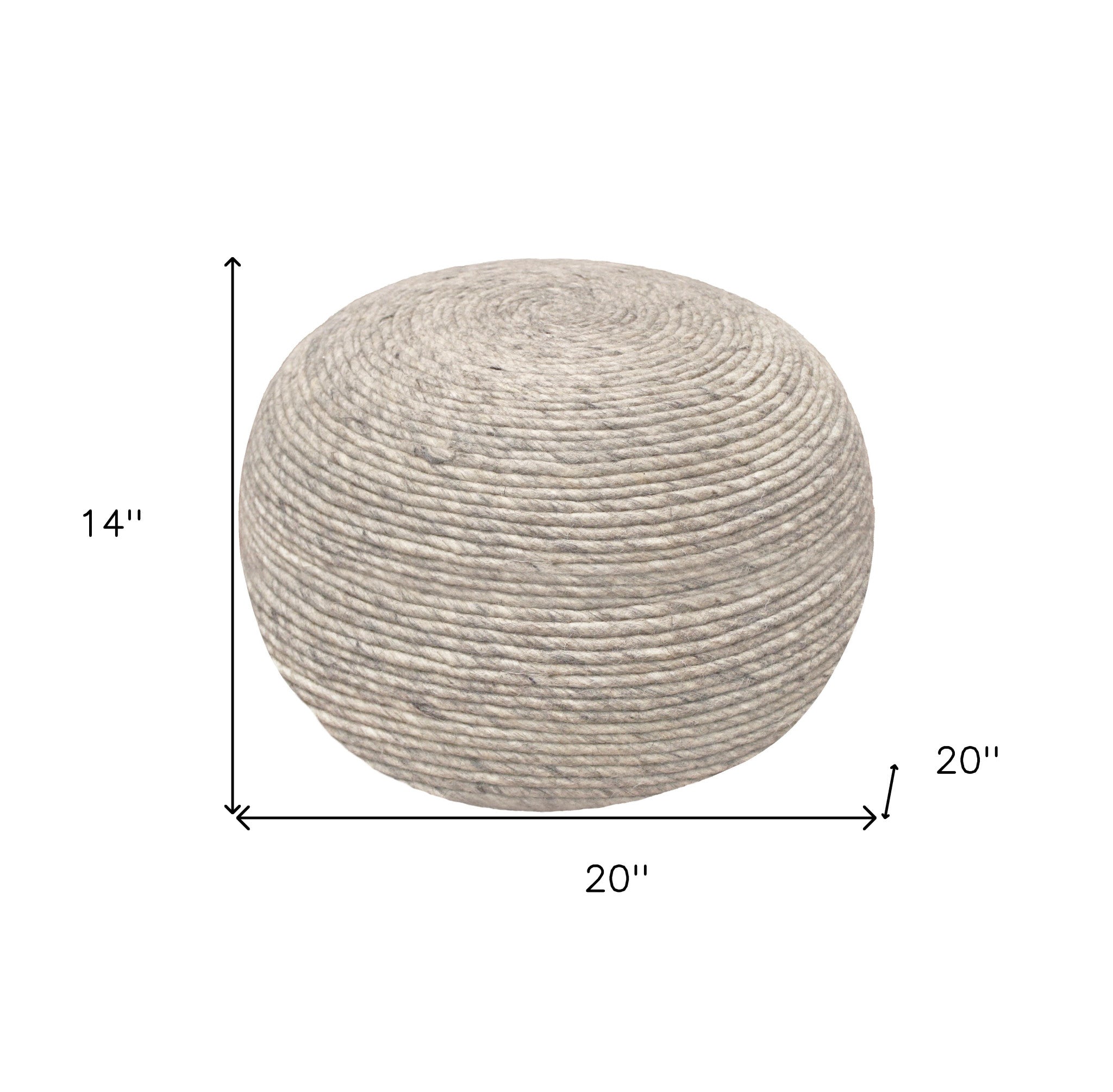 20" Gray Wool Round Ribbed Pouf Ottoman - Homeroots - Flyclothing LLC