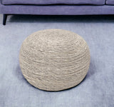 20" Gray Wool Round Ribbed Pouf Ottoman - Homeroots - Flyclothing LLC
