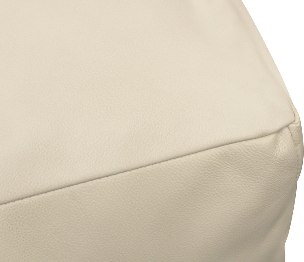 22" Ivory Leather Pouf Ottoman - Homeroots