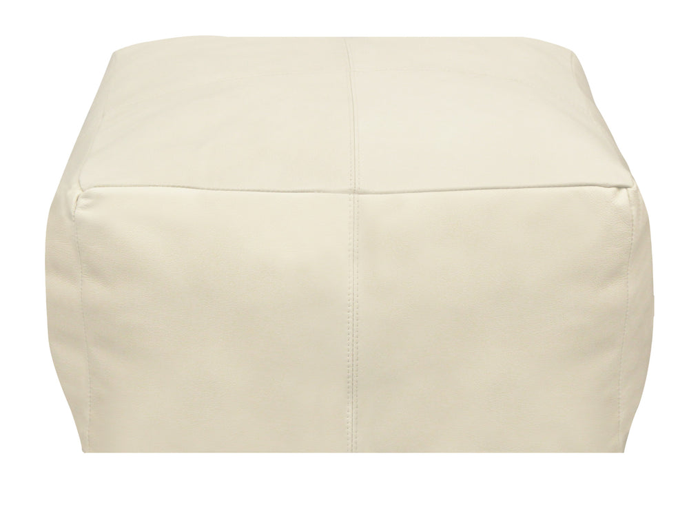22" Ivory Leather Pouf Ottoman