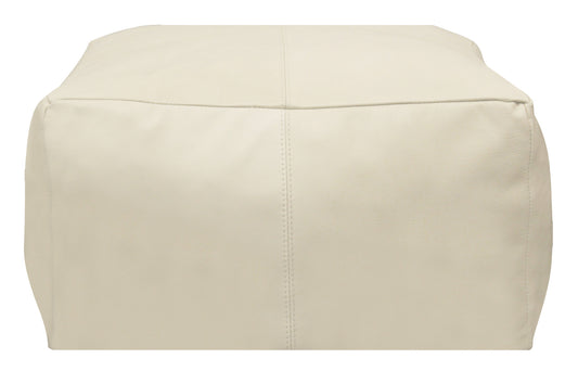 22" Ivory Leather Pouf Ottoman