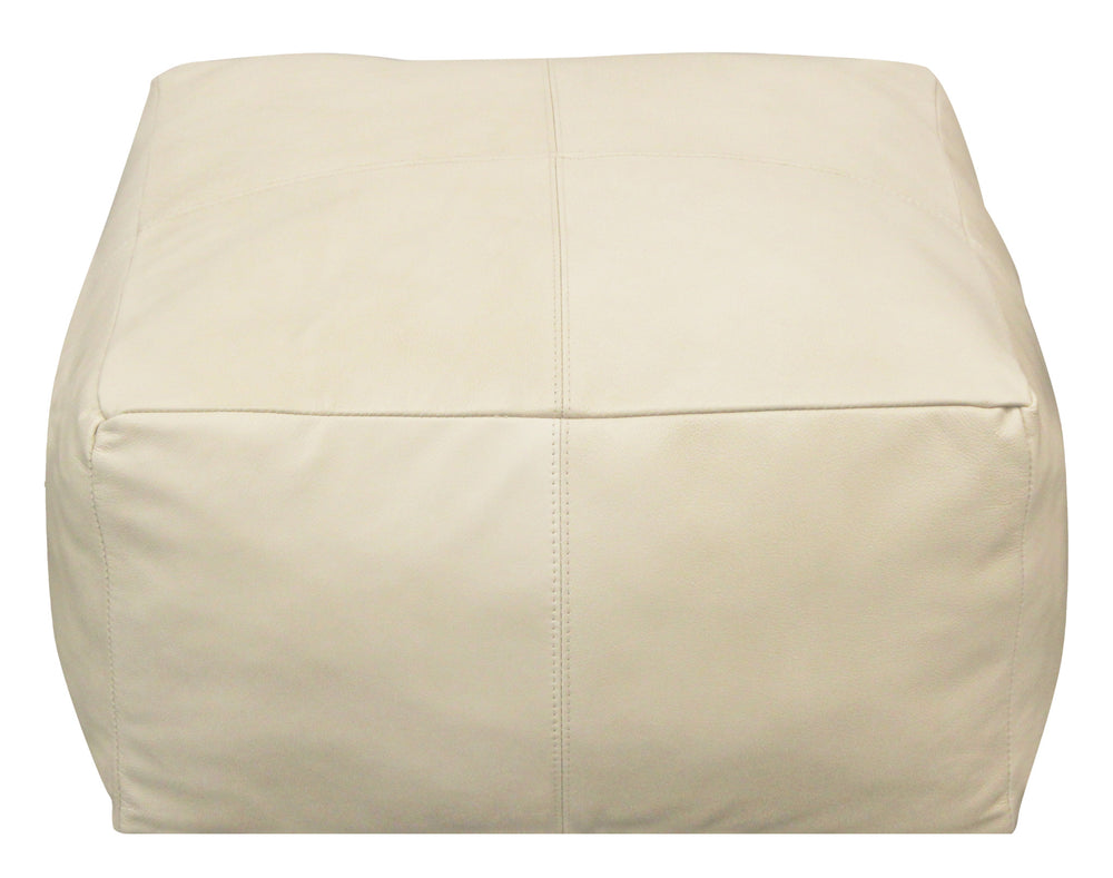 22" Ivory Leather Pouf Ottoman - Homeroots