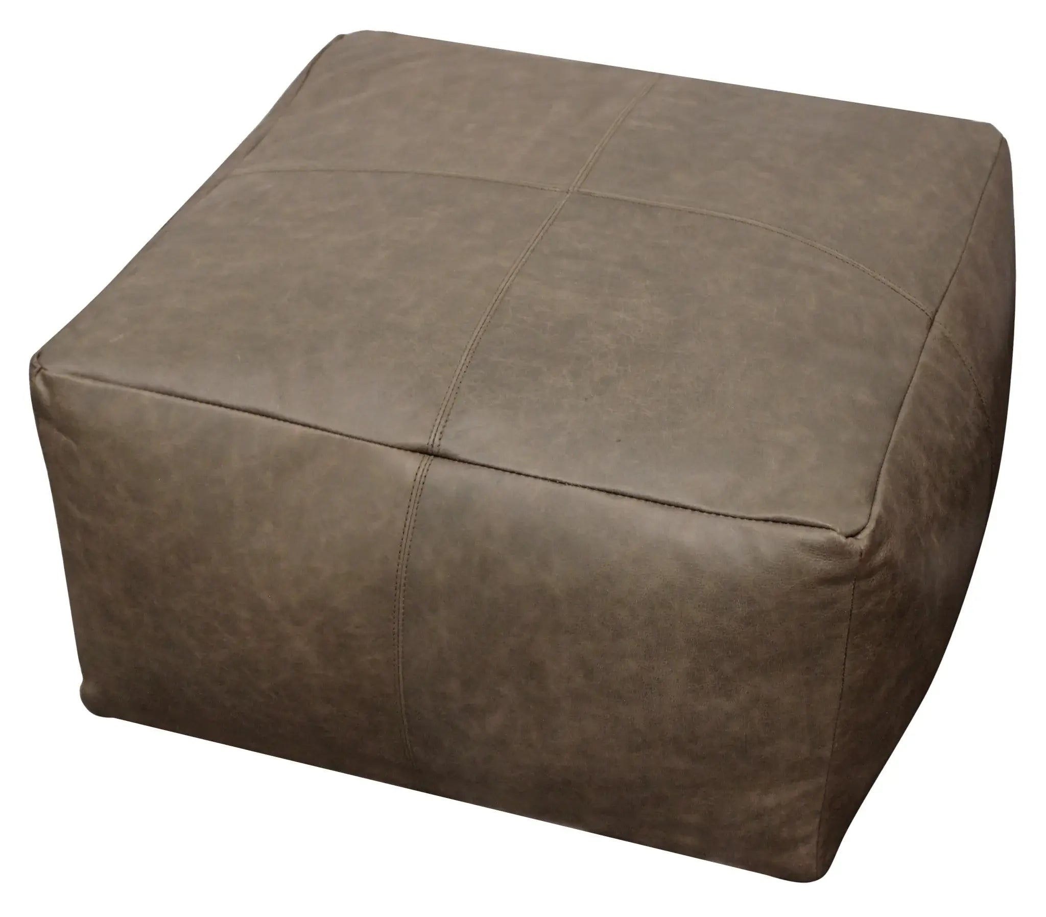 22" Gray Brown Distressed Leather Pouf Ottoman - Homeroots - Flyclothing LLC