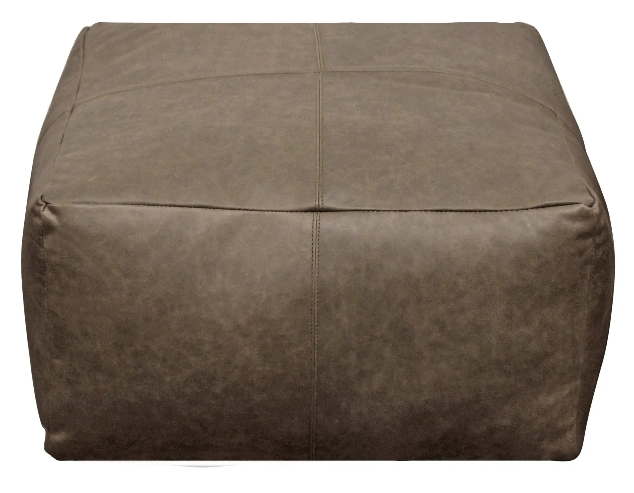 22" Gray Brown Distressed Leather Pouf Ottoman - Homeroots - Flyclothing LLC
