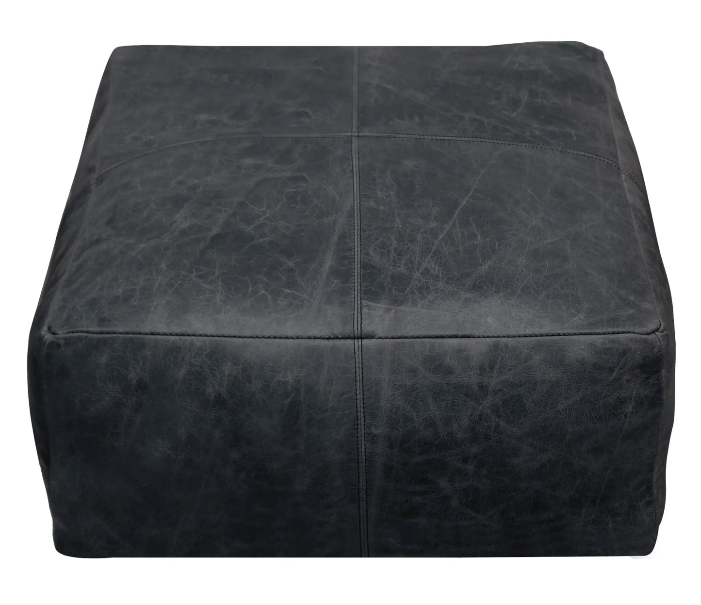 22" Black Distressed Leather Pouf Ottoman - Homeroots - Flyclothing LLC
