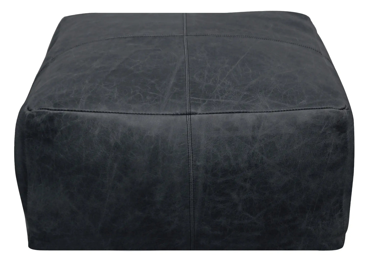 22" Black Distressed Leather Pouf Ottoman - Homeroots - Flyclothing LLC