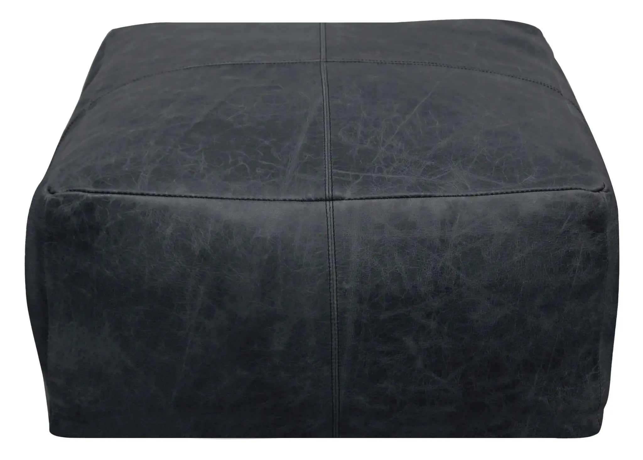 22" Black Distressed Leather Pouf Ottoman - Homeroots - Flyclothing LLC