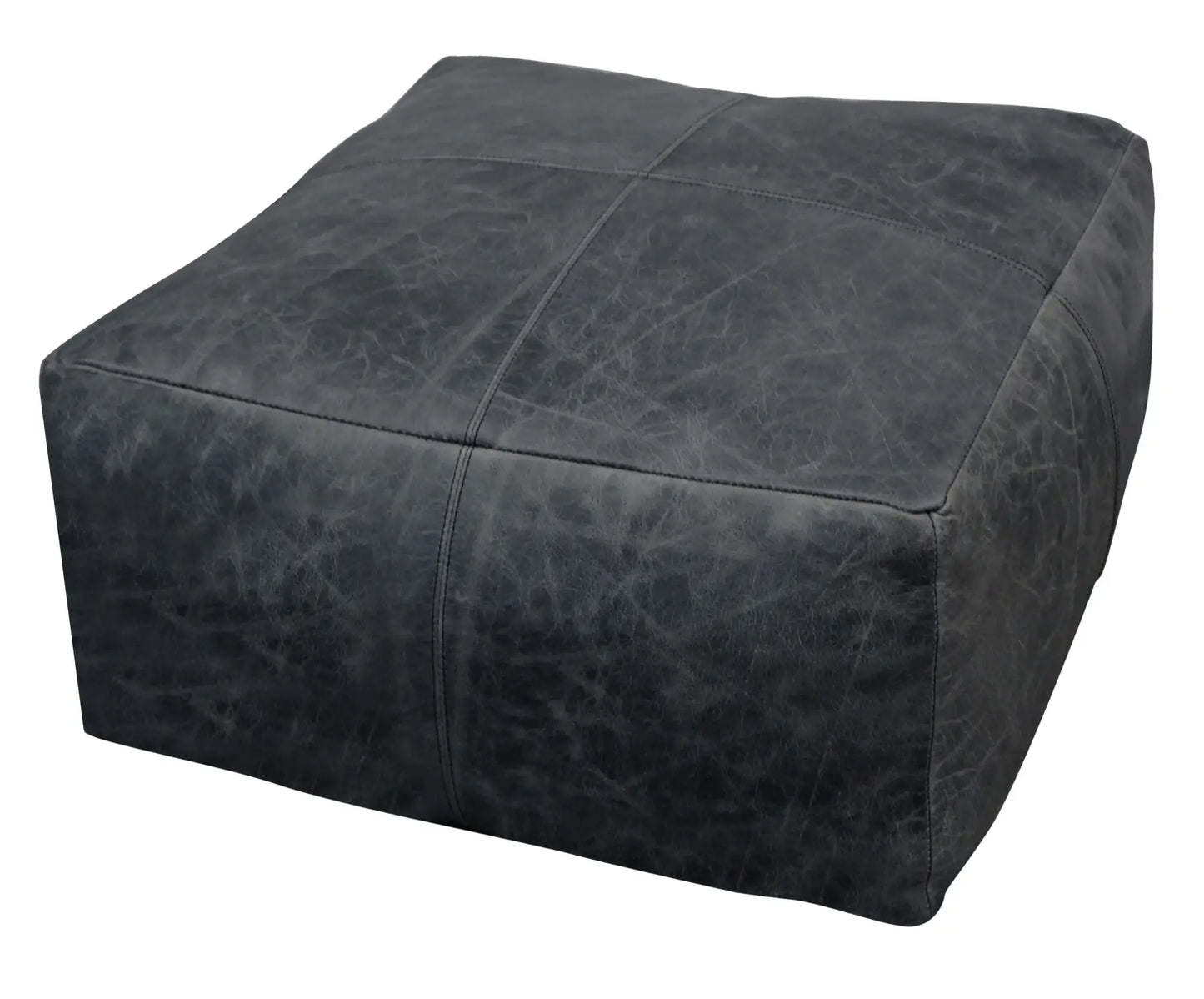 22" Black Distressed Leather Pouf Ottoman - Homeroots - Flyclothing LLC