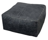 22" Black Distressed Leather Pouf Ottoman - Homeroots - Flyclothing LLC