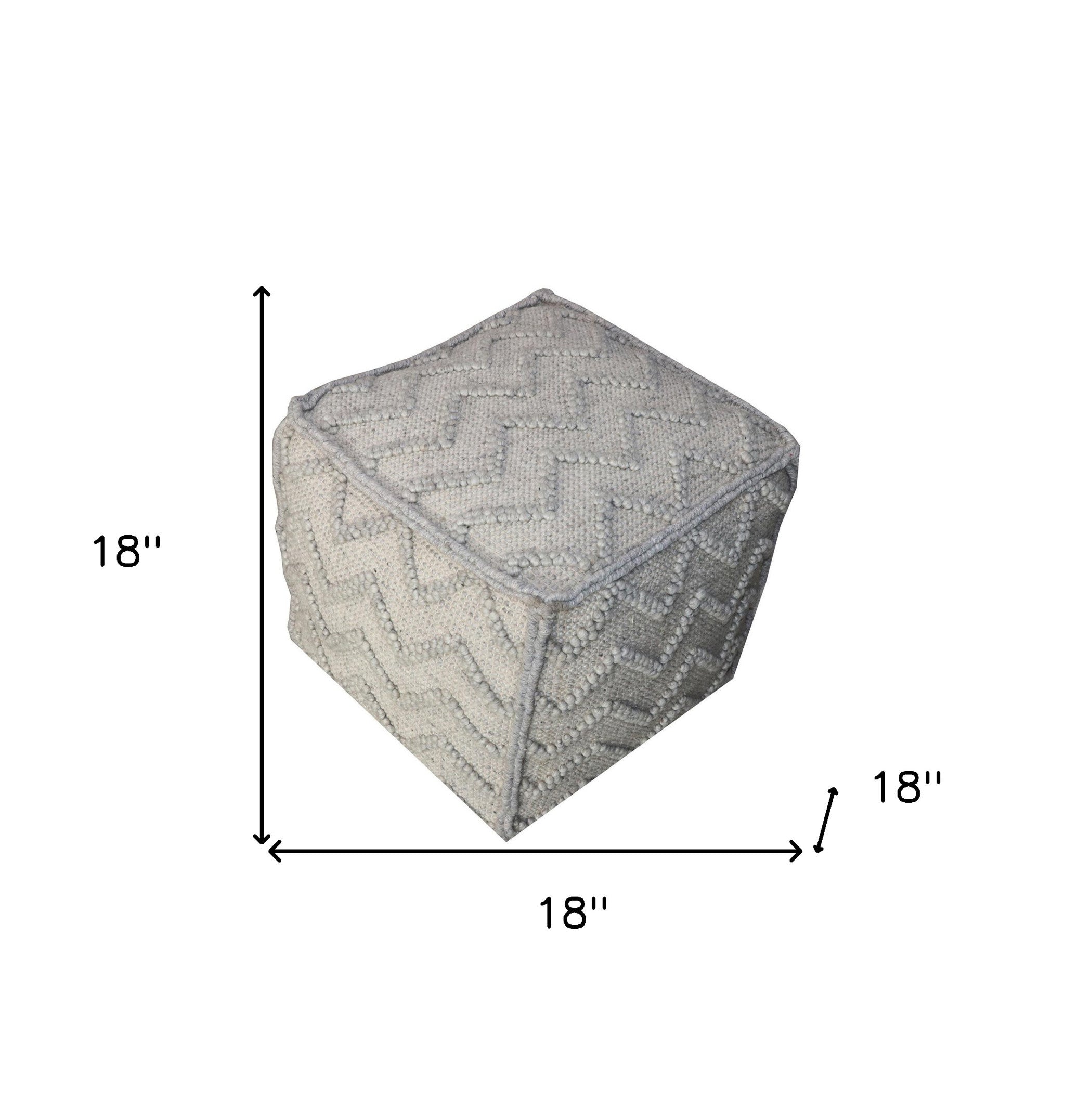 18" Gray Wool Cotton Blend Cube Chevron Pouf Ottoman - Homeroots - Flyclothing LLC