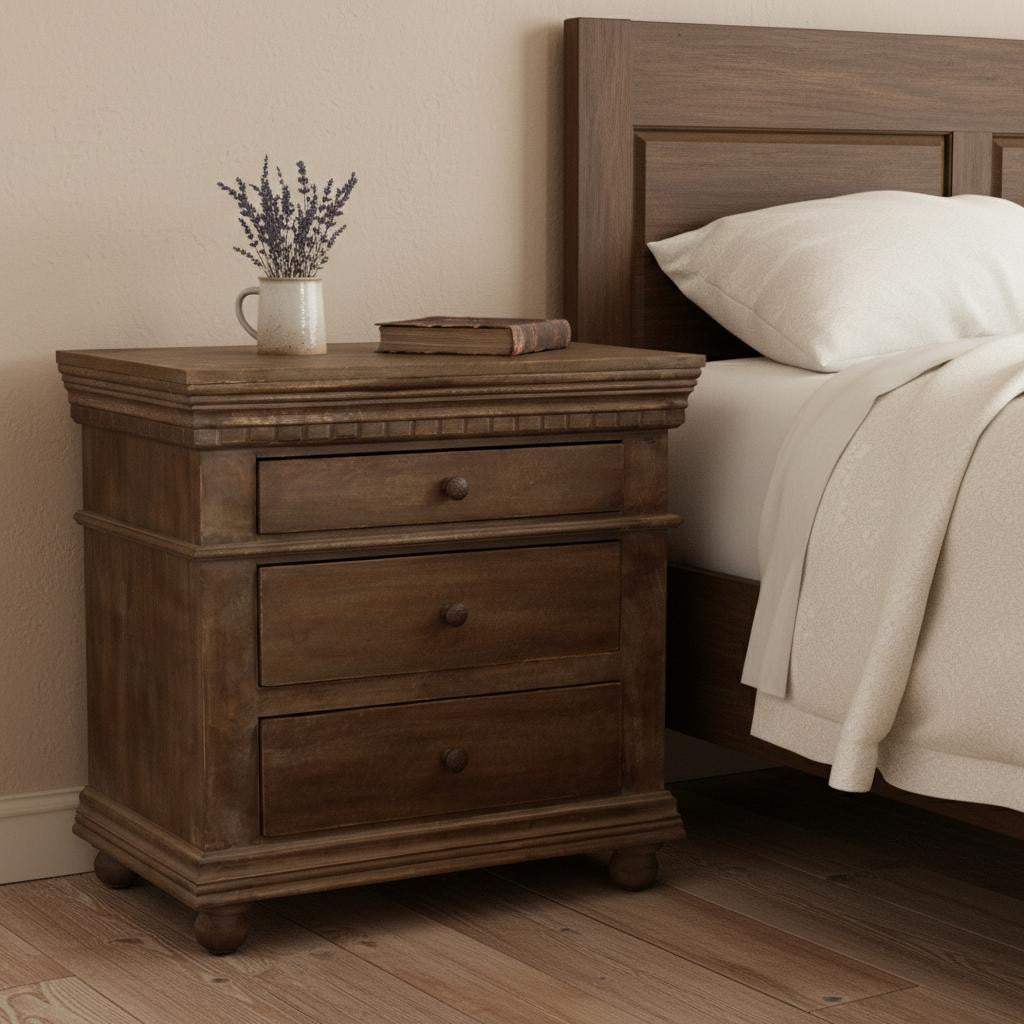 30" Solid Wood Three Drawer Nightstand - HomeRoots - Flyclothing LLC